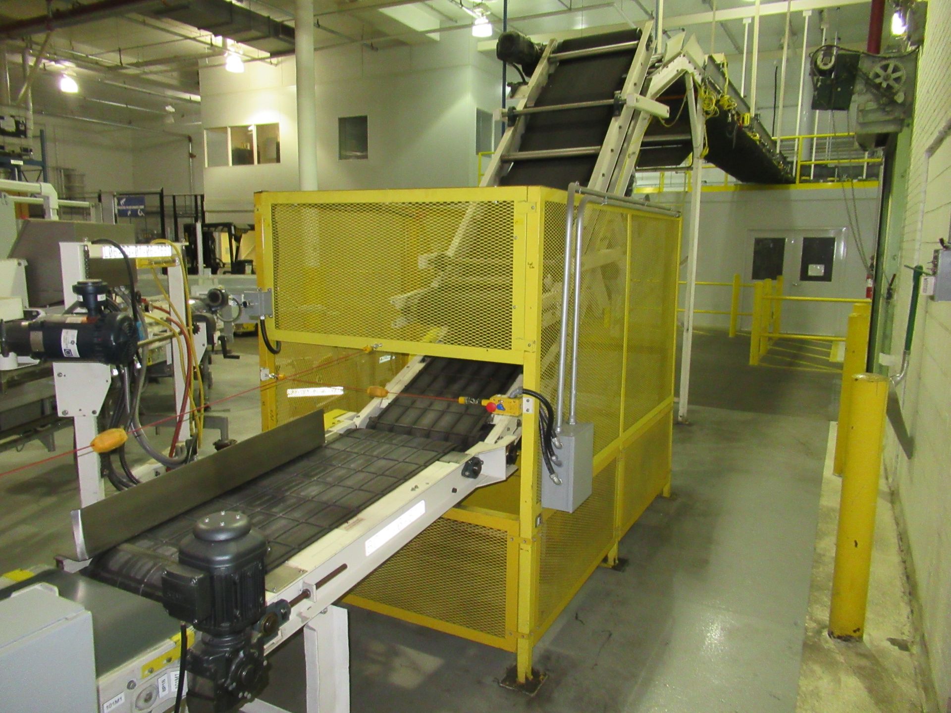 Power roller belt conveyor to robot palletizer, 310'l x 24"w [Packaging Line 8]