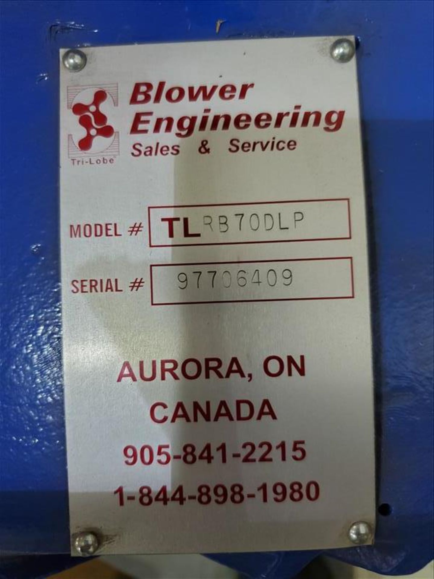 Blower Engineering rotary blower, mod TLRB70DLP, s/n 97706409, 70 cfm capacity [Packaging - Image 2 of 2