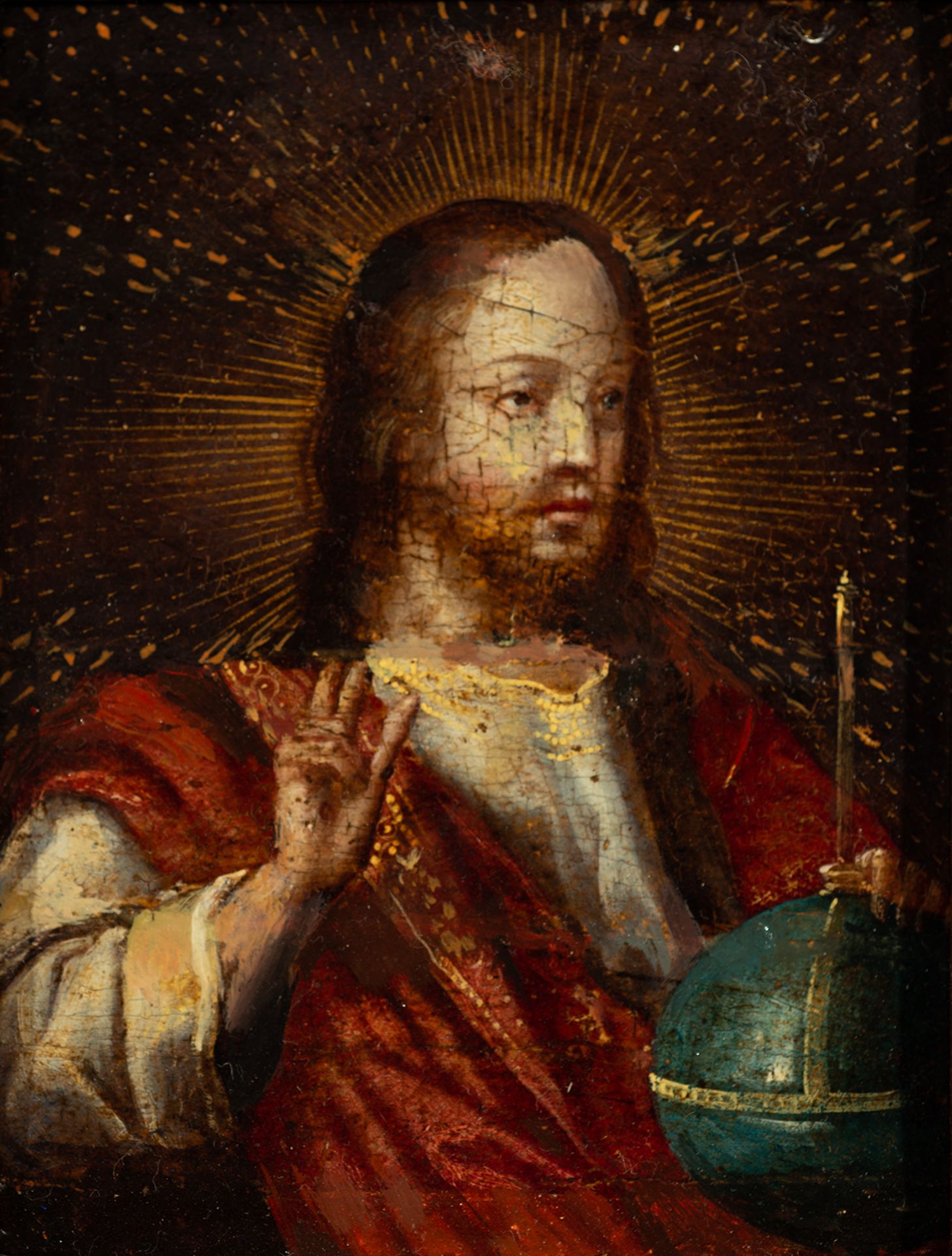 Christ Salvator Mundi, Hispano Flemish school from the 16th century. - Bild 2 aus 3
