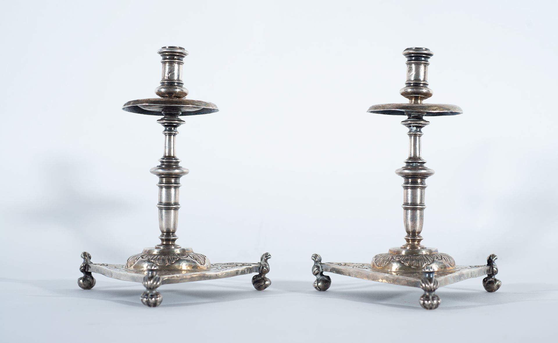 Exceptional pair of silver Plateresque candlesticks, Spain, 16th century
