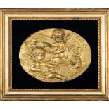 Cupid with an angel in gilt bronze, French school of the 17th century, framed