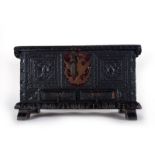 Hispano Phillippine carved wooden casket with wrought iron fittings