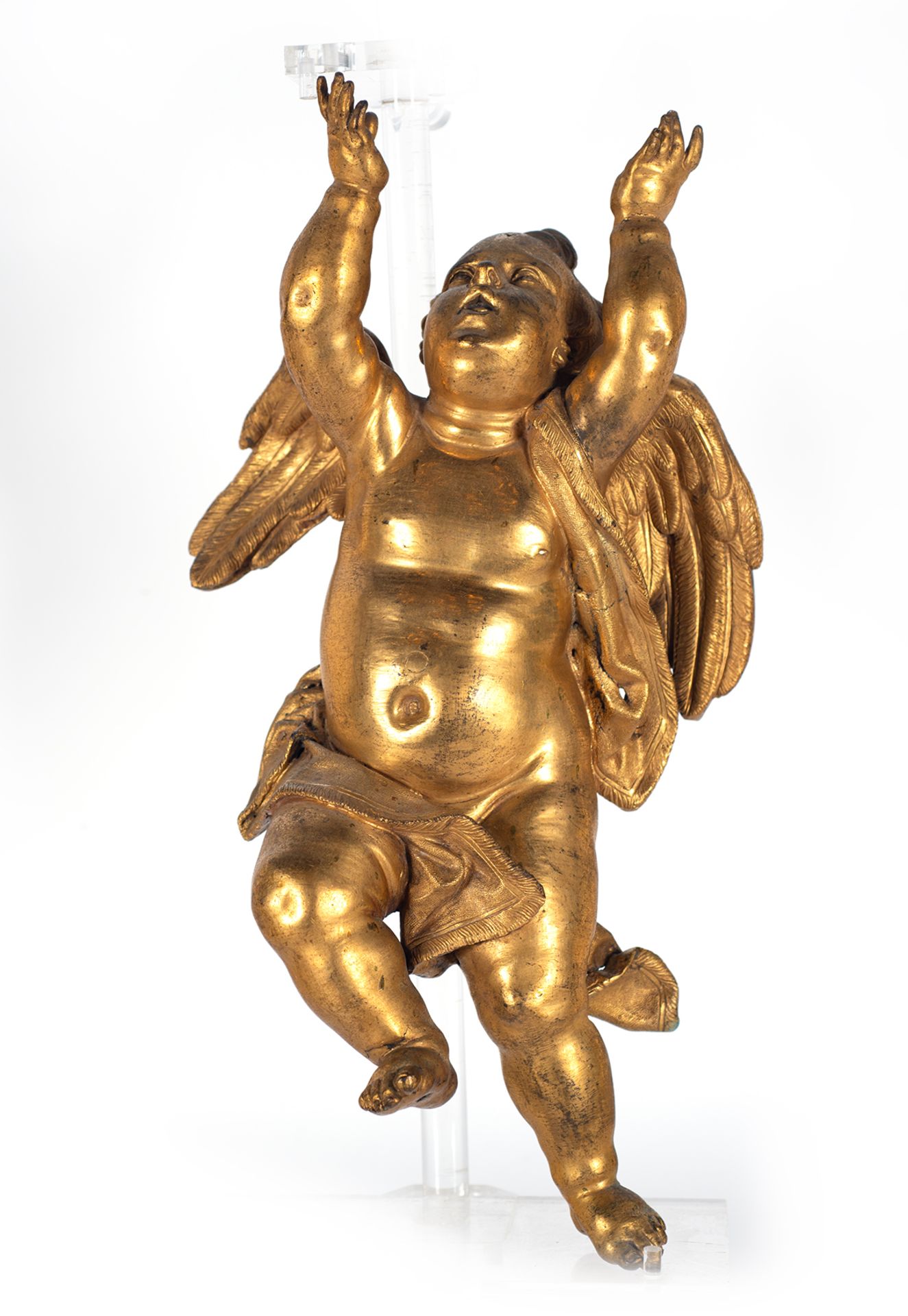 Exceptional pair of angels in gilded bronze, 16th-17th century - Image 5 of 11