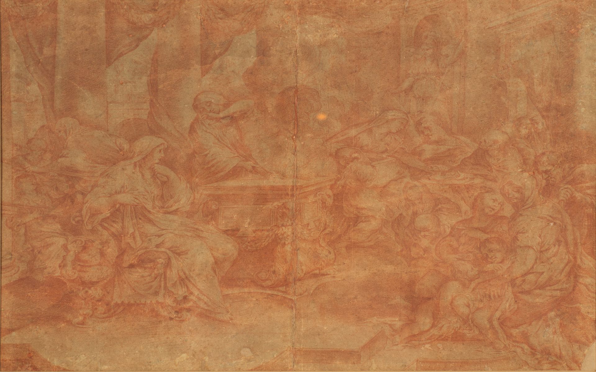 Circle of Pietro da Cortona, sanguine on paper, 17th-18th century Italian school