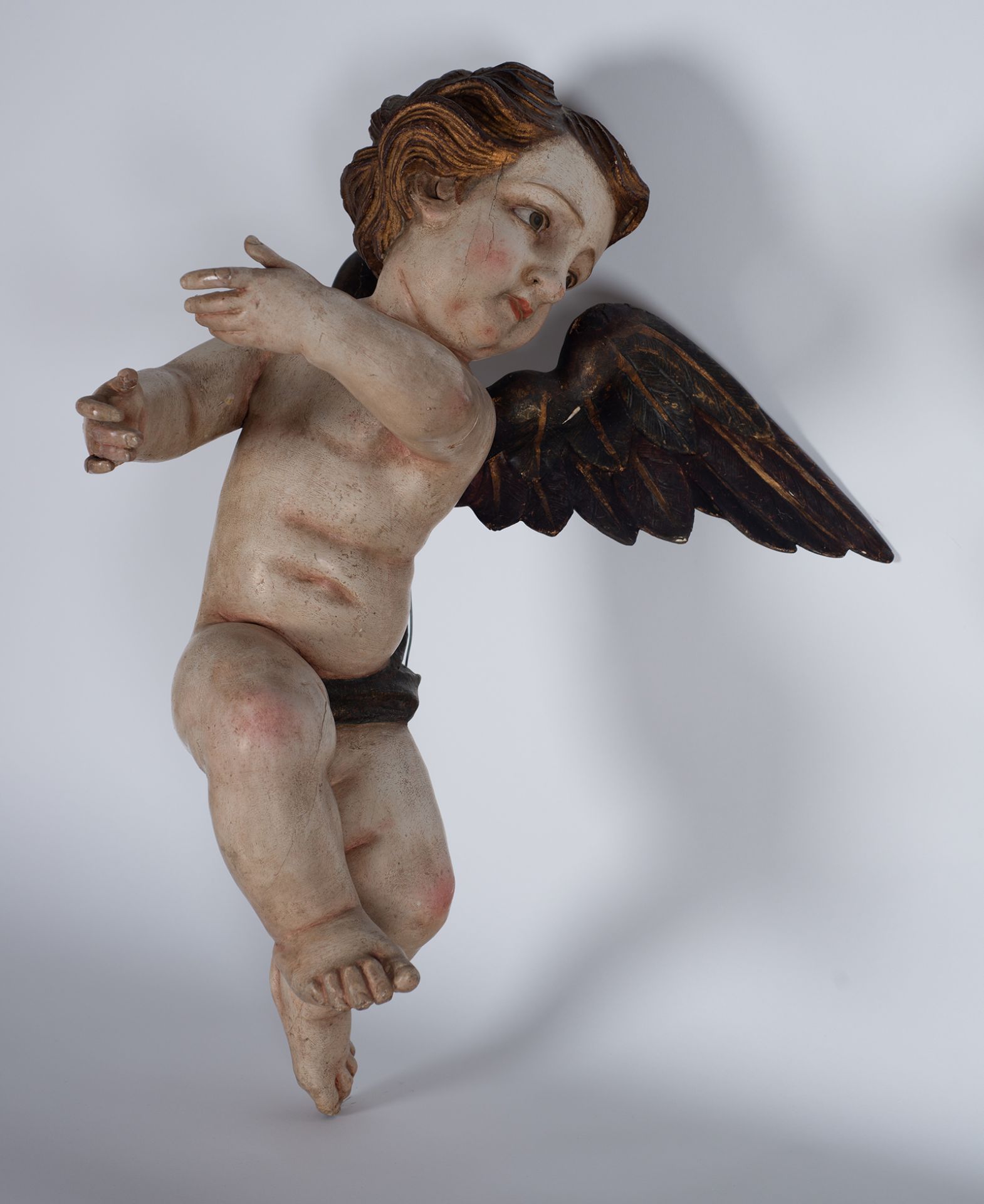 Large pair of wall angels, Spanish school of the 18th - 19th century - Image 2 of 4