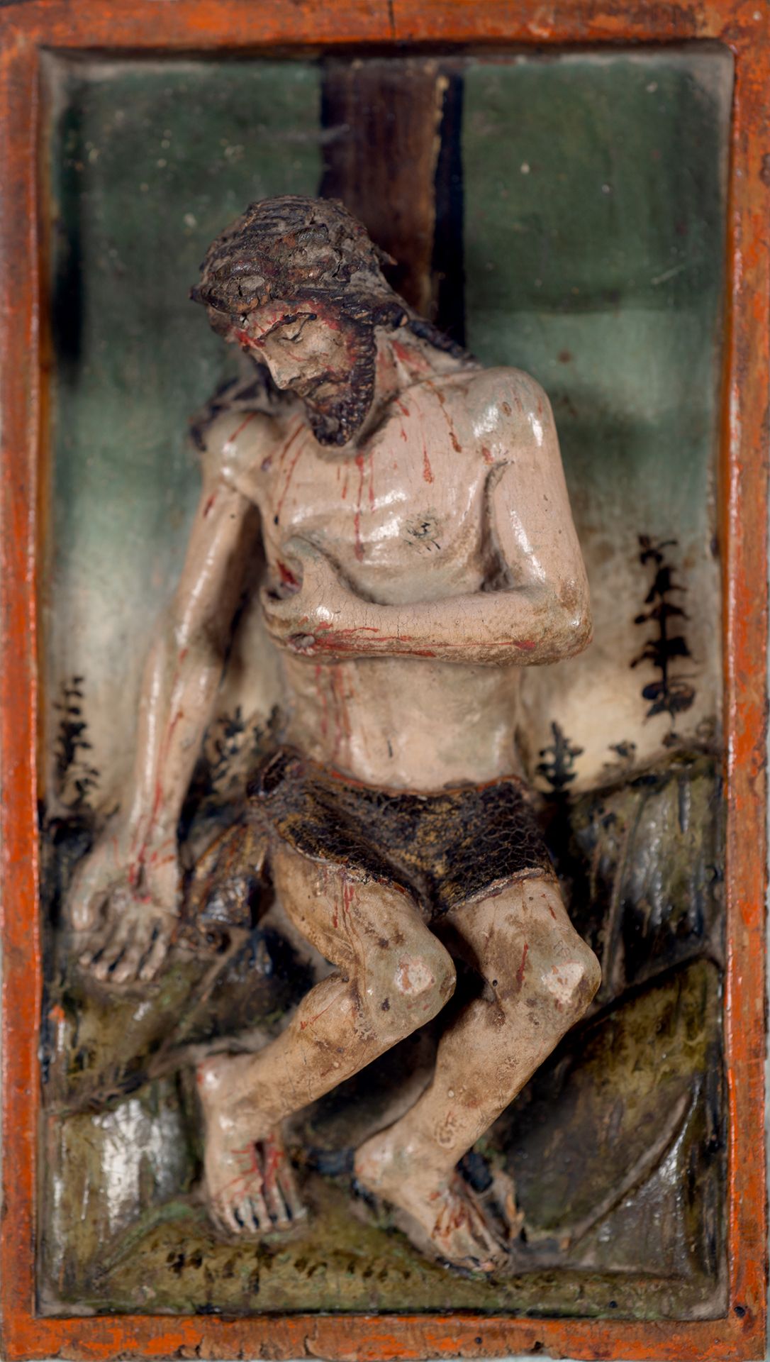 Christ descending from the Cross, polychrome wood relief, 17th century