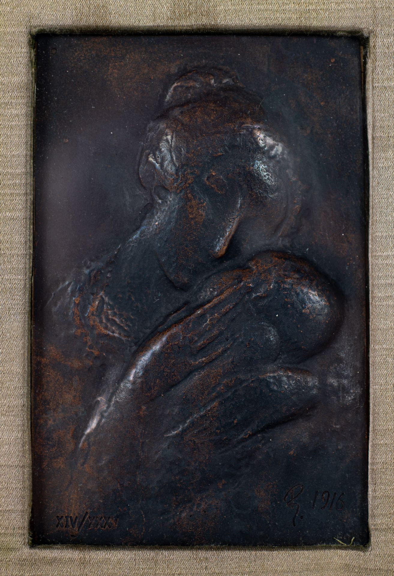 Pablo Gargallo bronze plaque, "Maternity, 1916" numbered xiv / xxxv