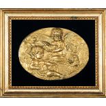 Cupid with an angel in gilt bronze, French school of the 17th century, framed