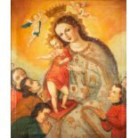Virgin of Mercy with donors, Oil on canvas 18th century. Measures: 84x70 colonial school