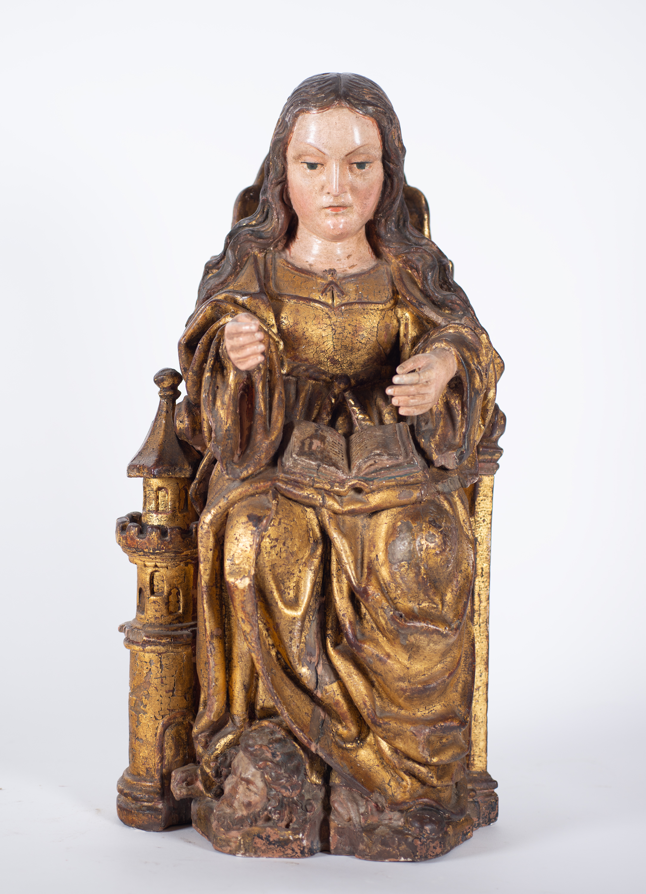 Sainte Barbara seated on a throne, 17th century Spanish school