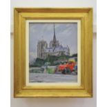 'Notre Dame Paris 22 August 1956' oil on gessoed board by Cliffordd Hall (British 1904 - 1973)