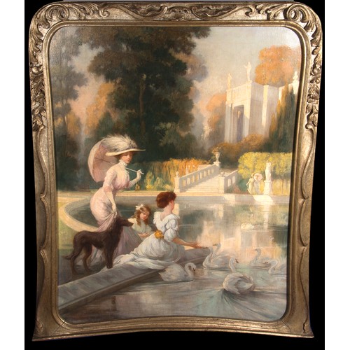 Jules Lentrein (1875-1943) 'Elegant figures by an ornamental pool' Oils 99 cm x 76 cm Framed - Image 2 of 2