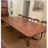 A Good Irish William IV Mahogany Twin Pedestal Dining Room Table. With two extra leaves. Circa 1835