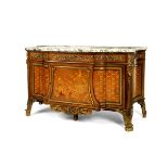 A French Late 19th Century Gilt Bronze mounted Amaranth, sycamore & Fruitwood Marquetry Commode,