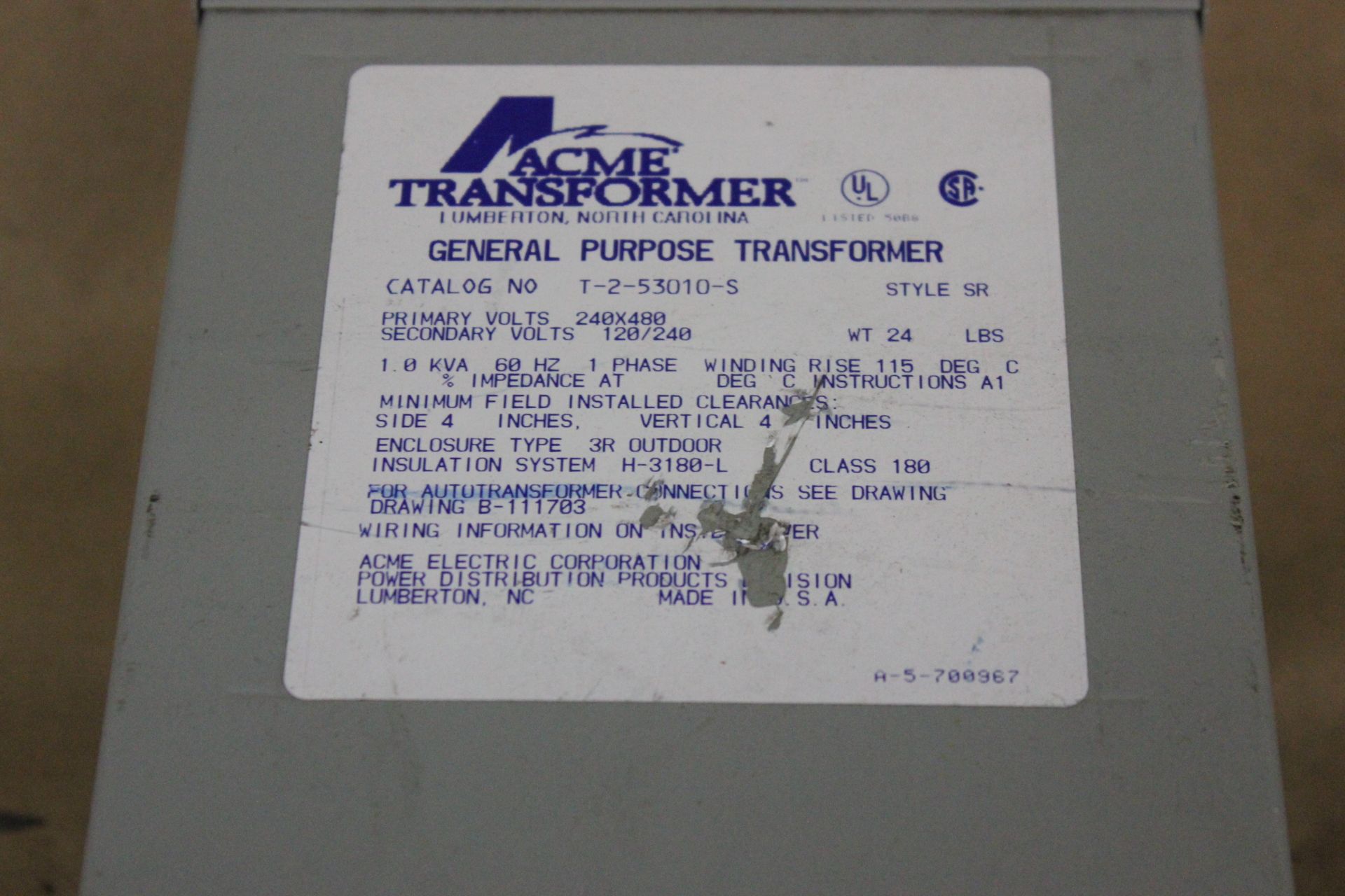 ACME GENERAL PURPOSE TRANSFORMER - Image 2 of 2