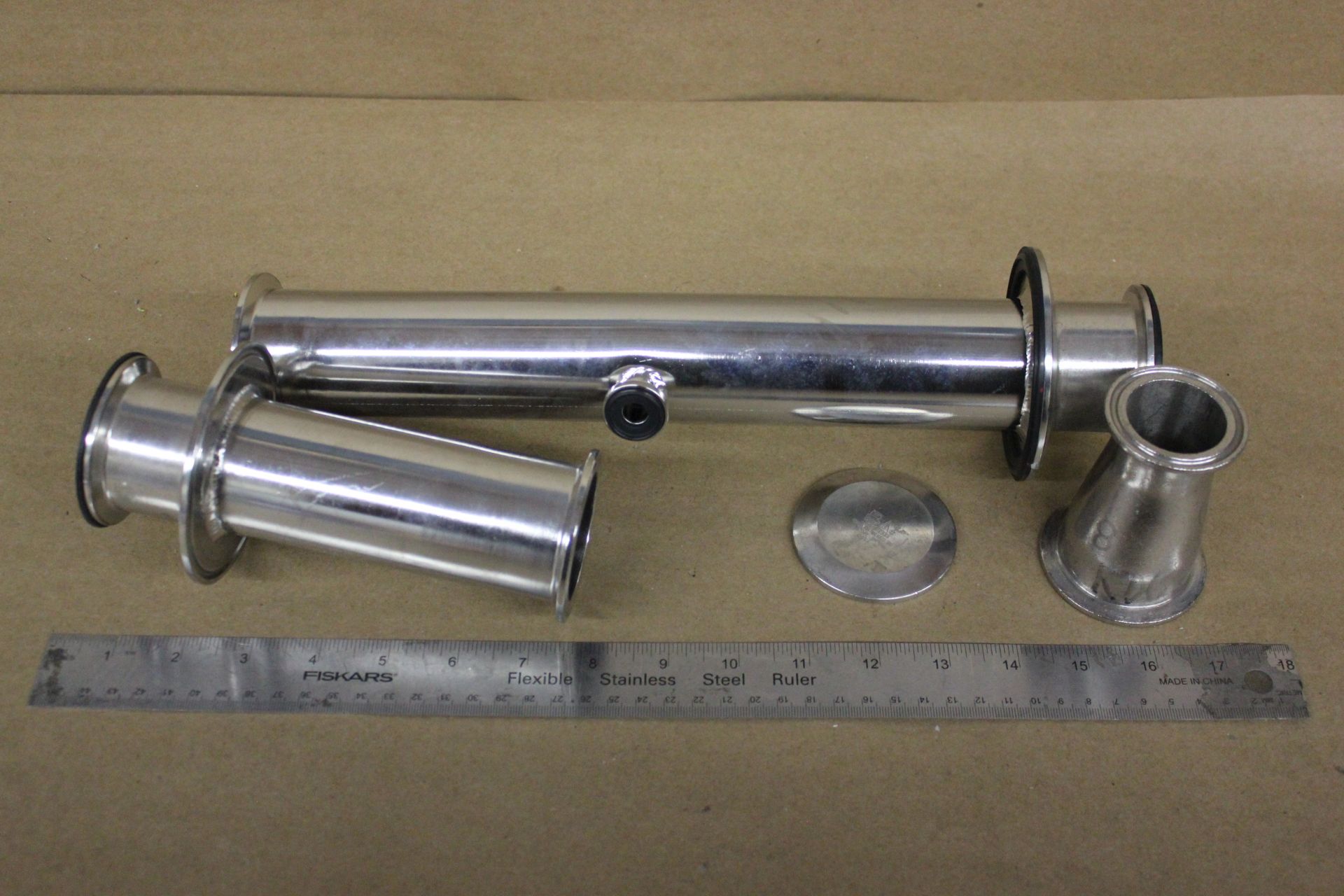 LOT OF LARGE STAINLESS STEEL SANITARY FITTINGS