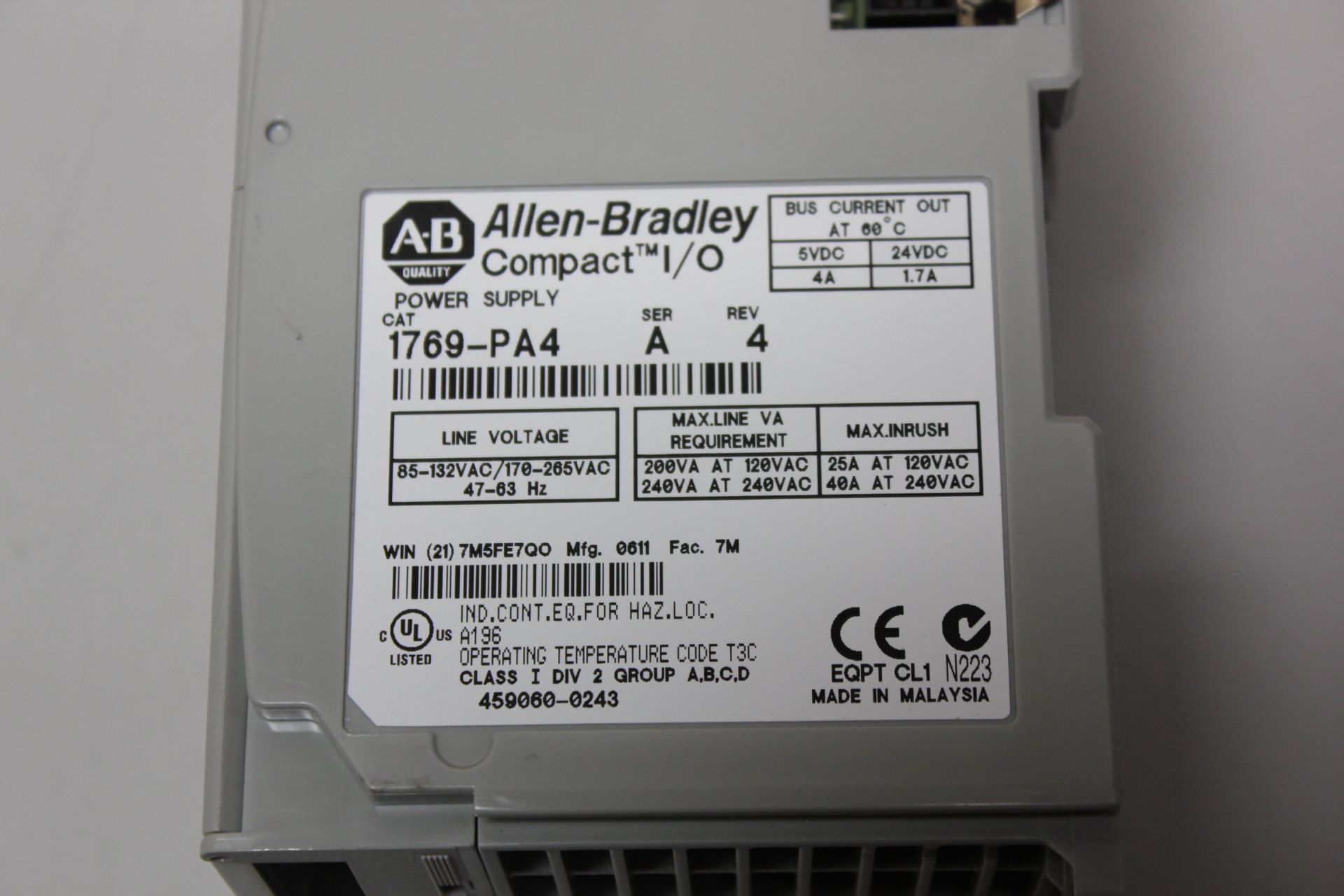 ALLEN BRADLEY COMPACTLOGIX PLC POWER SUPPLY - Image 3 of 3