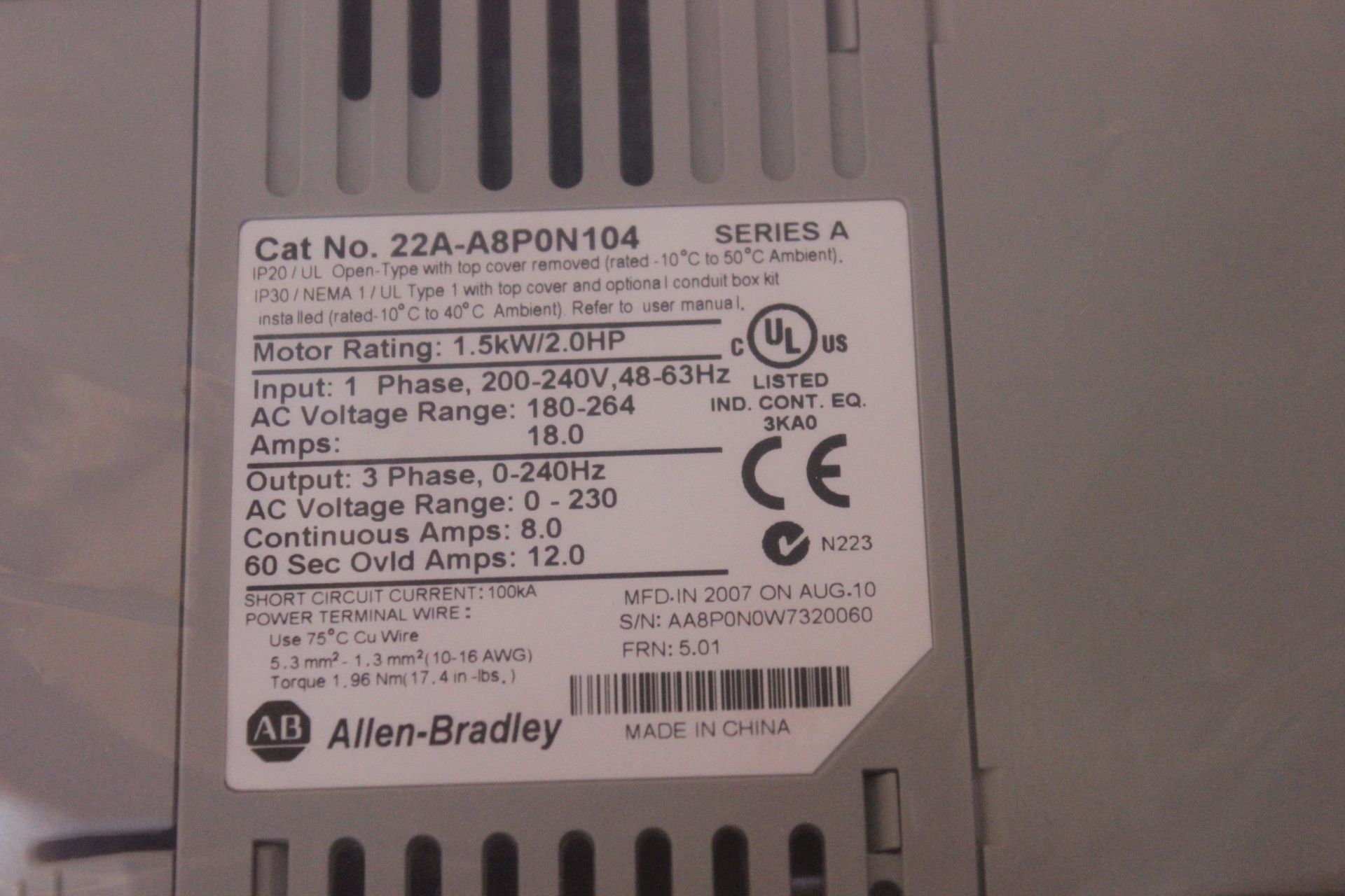 NEW ALLEN BRADLEY POWERFLEX 4 2HP AC DRIVE - Image 5 of 6