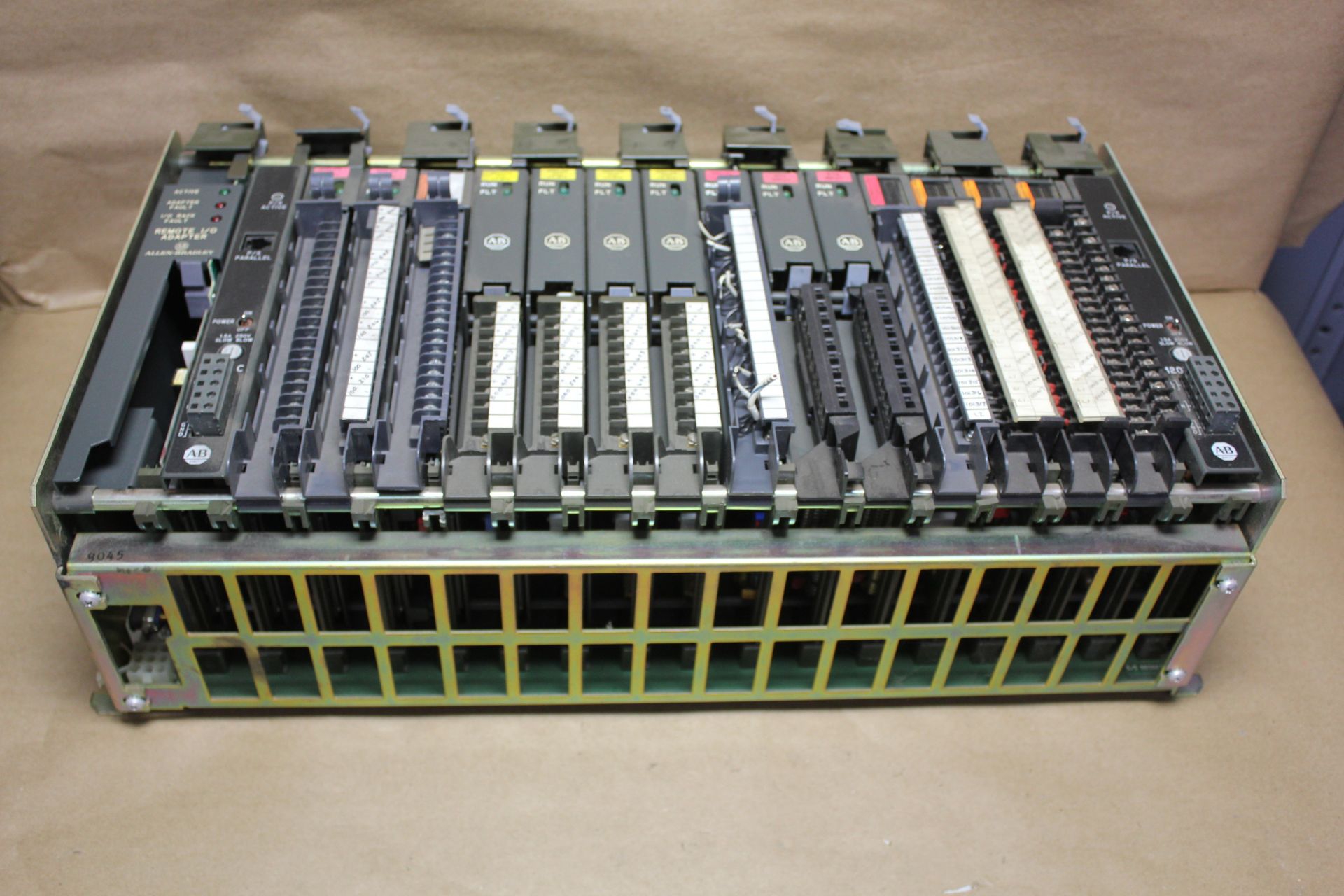 ALLEN BRADLEY 16 SLOT PLC RACK WITH MODULES