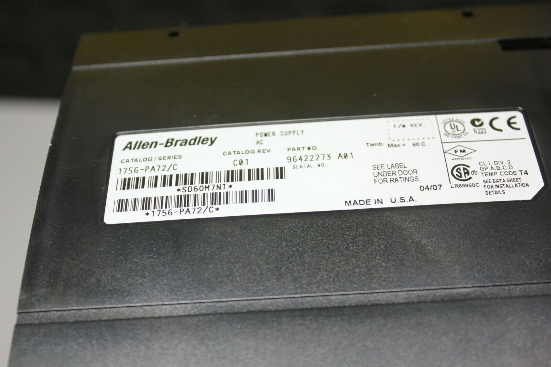 ALLEN BRADLEY CONTROLLOGIX 7 SLOT PLC CHASSIS & POWER SUPPLY - Image 3 of 4