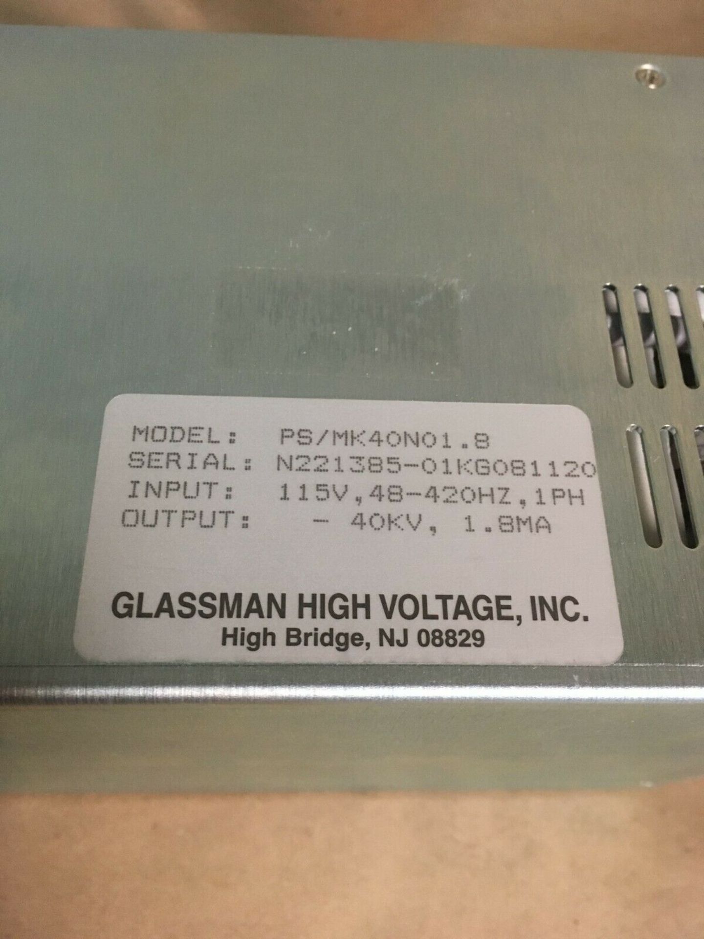 GLASSMAN HIGH VOLTAGE SERIES MK POWER SUPPLY - Image 3 of 3