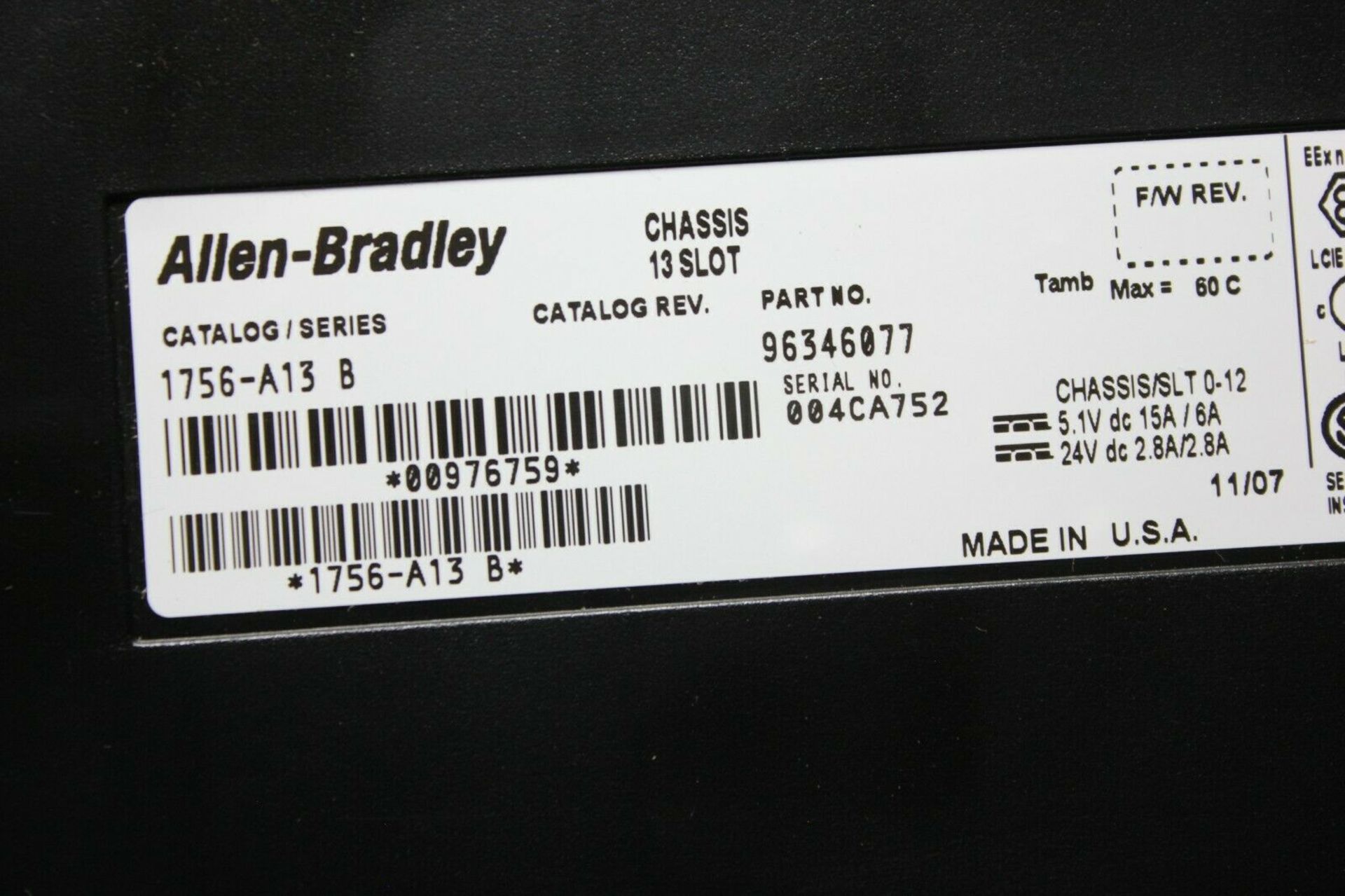 ALLEN BRADLEY CONTROLLOGIX 13 SLOT PLC CHASSIS & POWER SUPPLY - Image 6 of 6