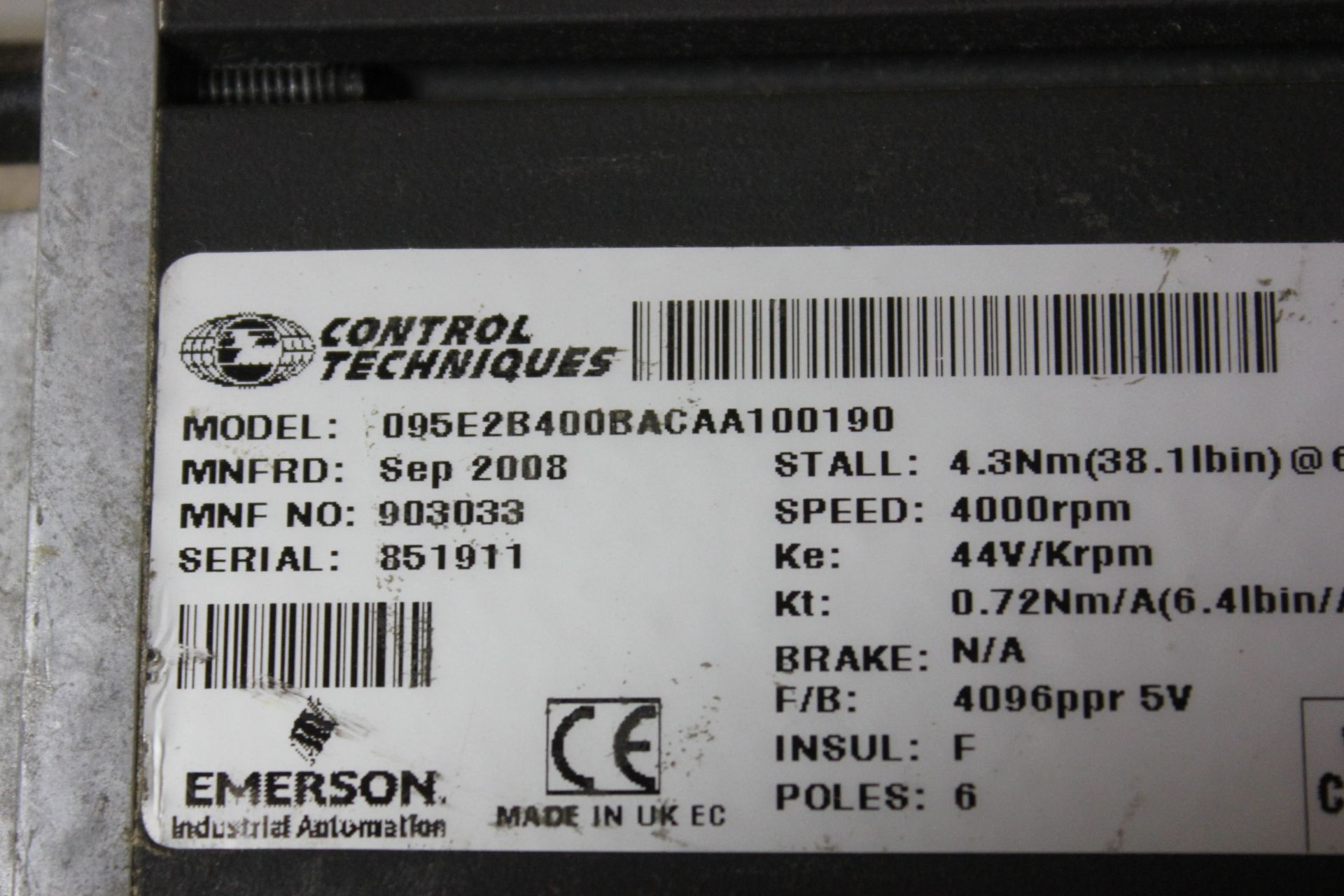 EMERSON CONTROL TECHNIQUES SERVO MOTOR - Image 7 of 7