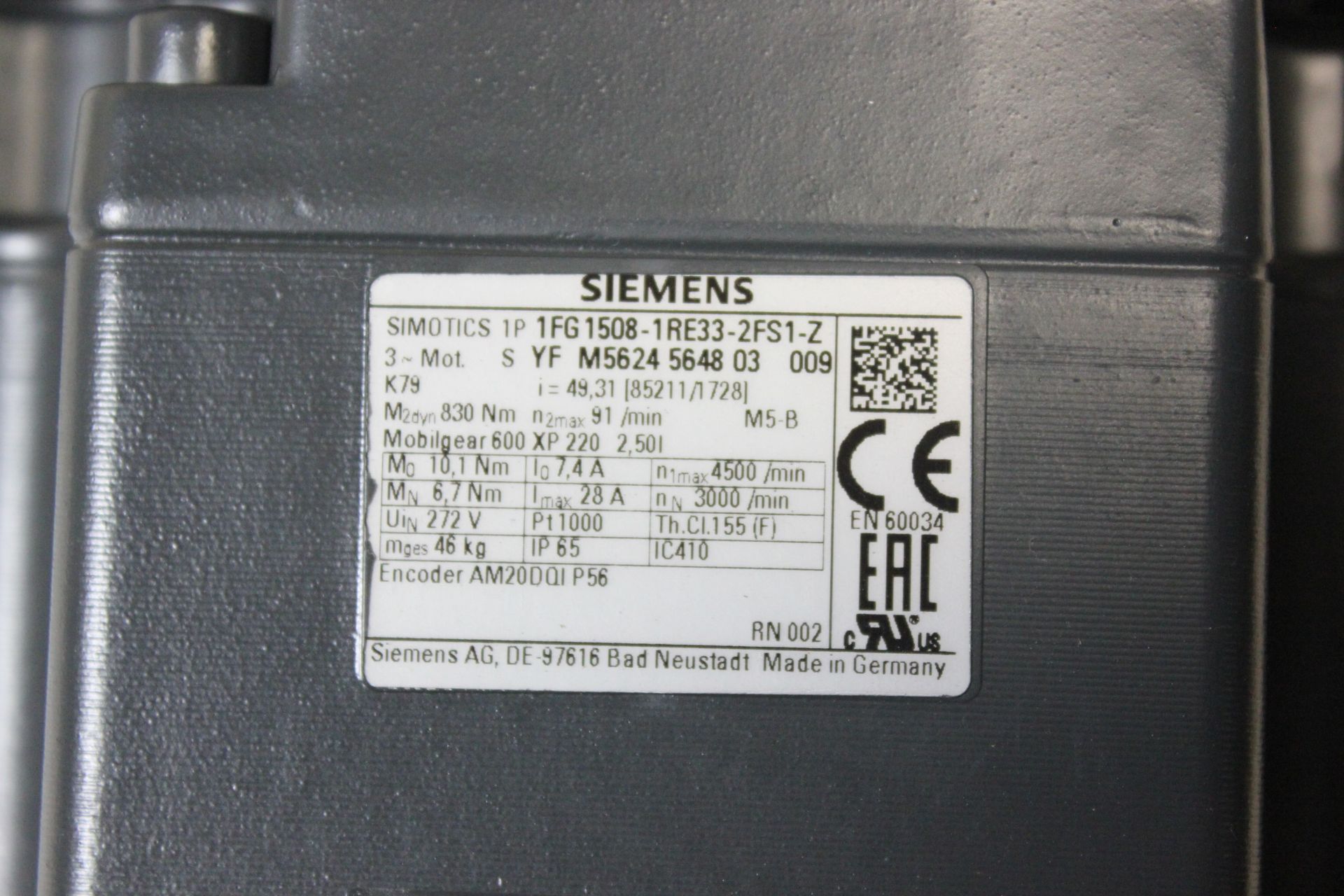 NEW SIEMENS SIMOTICS 1P SERVO MOTOR W/ENCODER & GEARBOX - Image 10 of 13