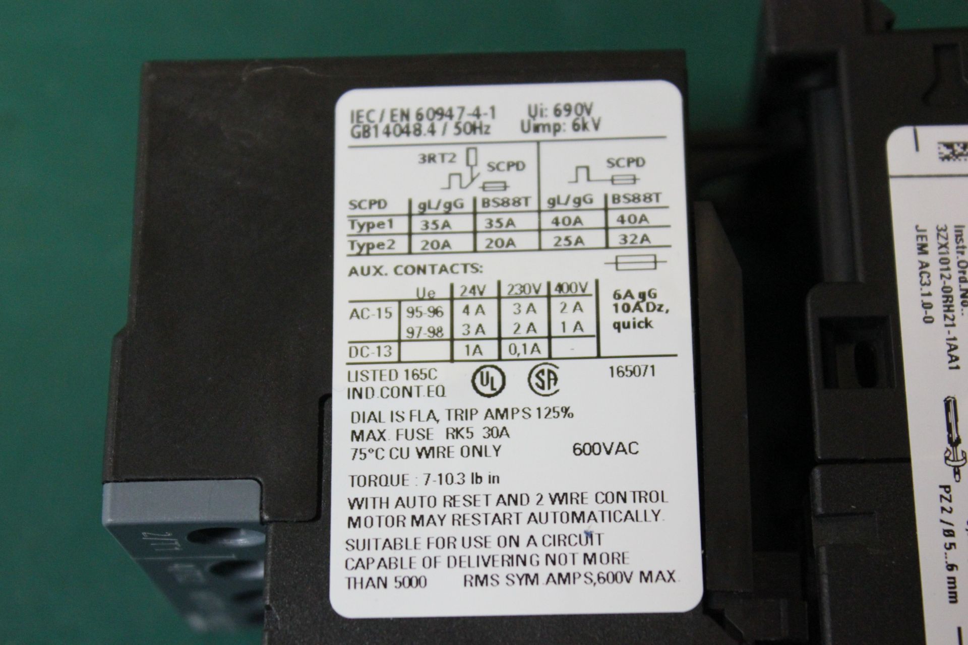 SIEMENS SIRIUS CONTACTOR & OVERLOAD RELAY - Image 5 of 7