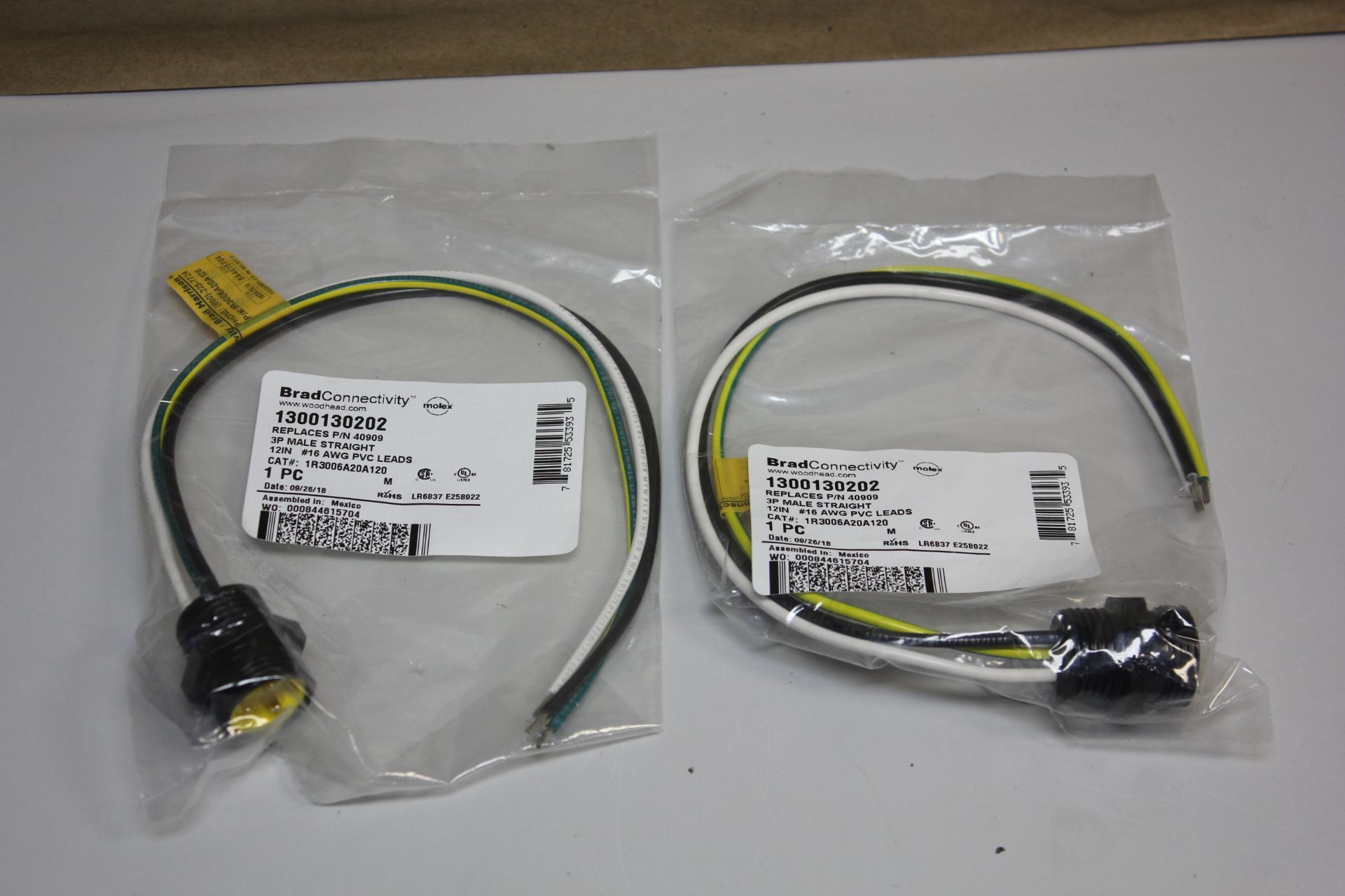 LOT OF 2 NEW BRAD CONNECTIVITY WOODHEAD 3P MALE STRAIGHT CABLES