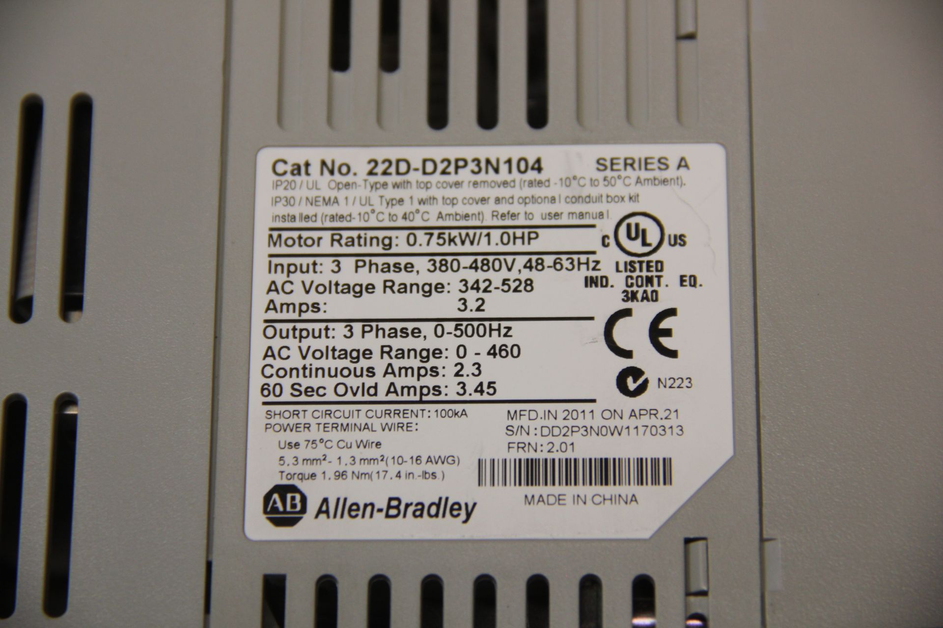 ALLEN BRADLEY POWERFLEX 1HP AC DRIVE - Image 5 of 5