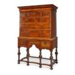 A George I and later walnut chest on stand