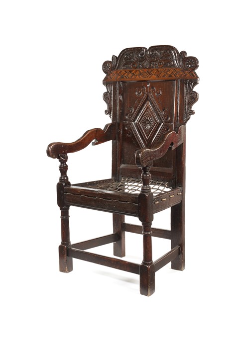 A Charles II carved oak and parquetry open armchair, Leeds, Yorkshire - Image 2 of 14