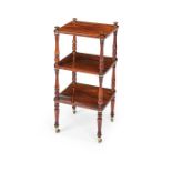 A small Regency rosewood three-tier what-not