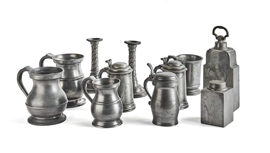 A group of 19th century pewter items