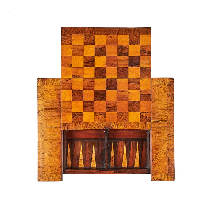 A William IV rosewood, satinwood and bird's-eye maple parquetry games table - Image 3 of 14