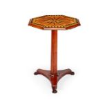 A early Victorian Irish mahogany, satinwood, ebony and marquetry tripod table