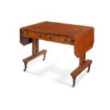 A Regency fiddle-back mahogany, tulipwood banded and ebonised sofa table