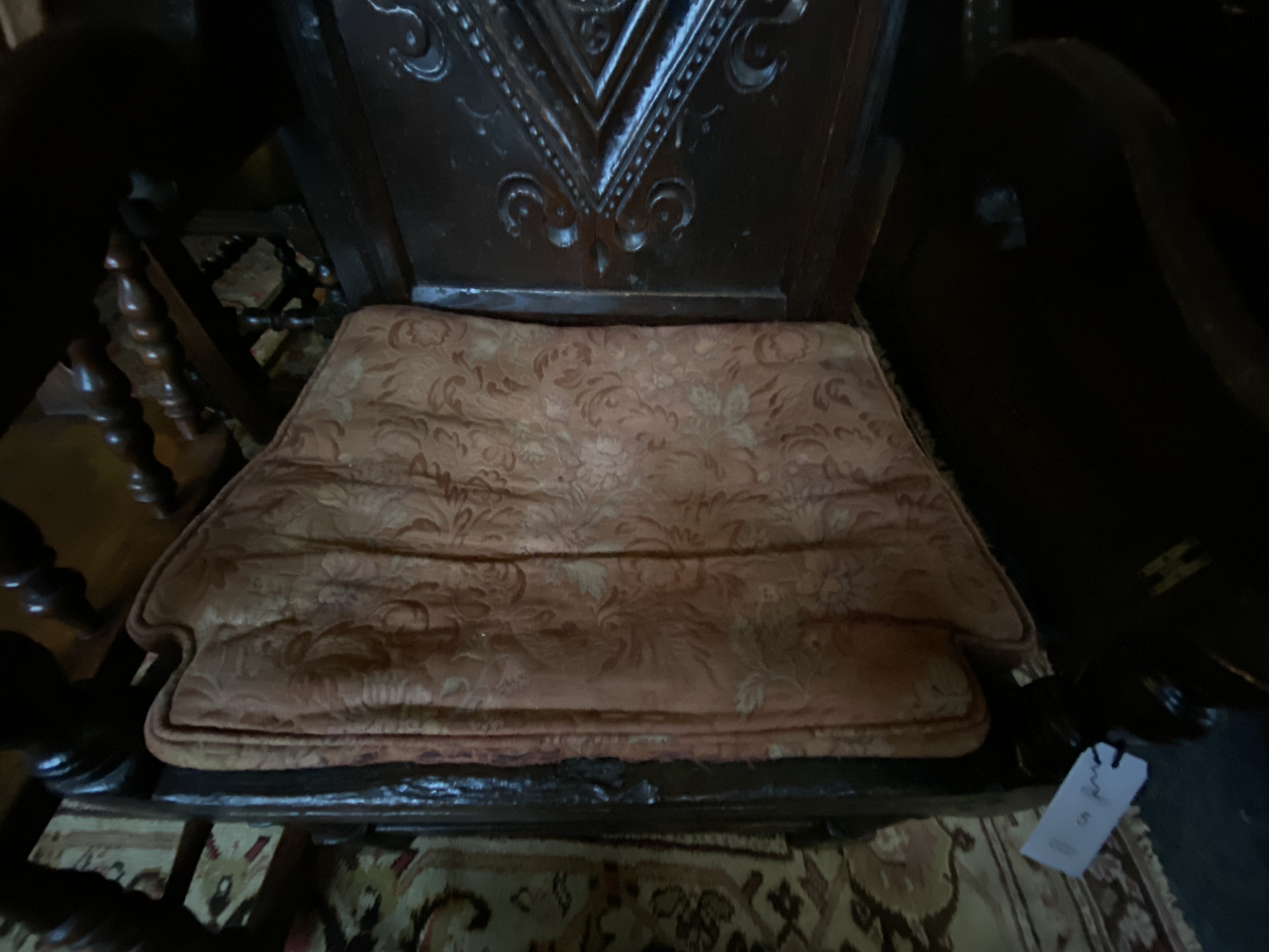 A Charles II carved oak and parquetry open armchair, Leeds, Yorkshire - Image 7 of 14