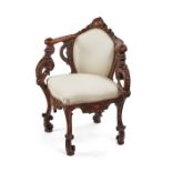 A late 19th century Italian walnut corner chair