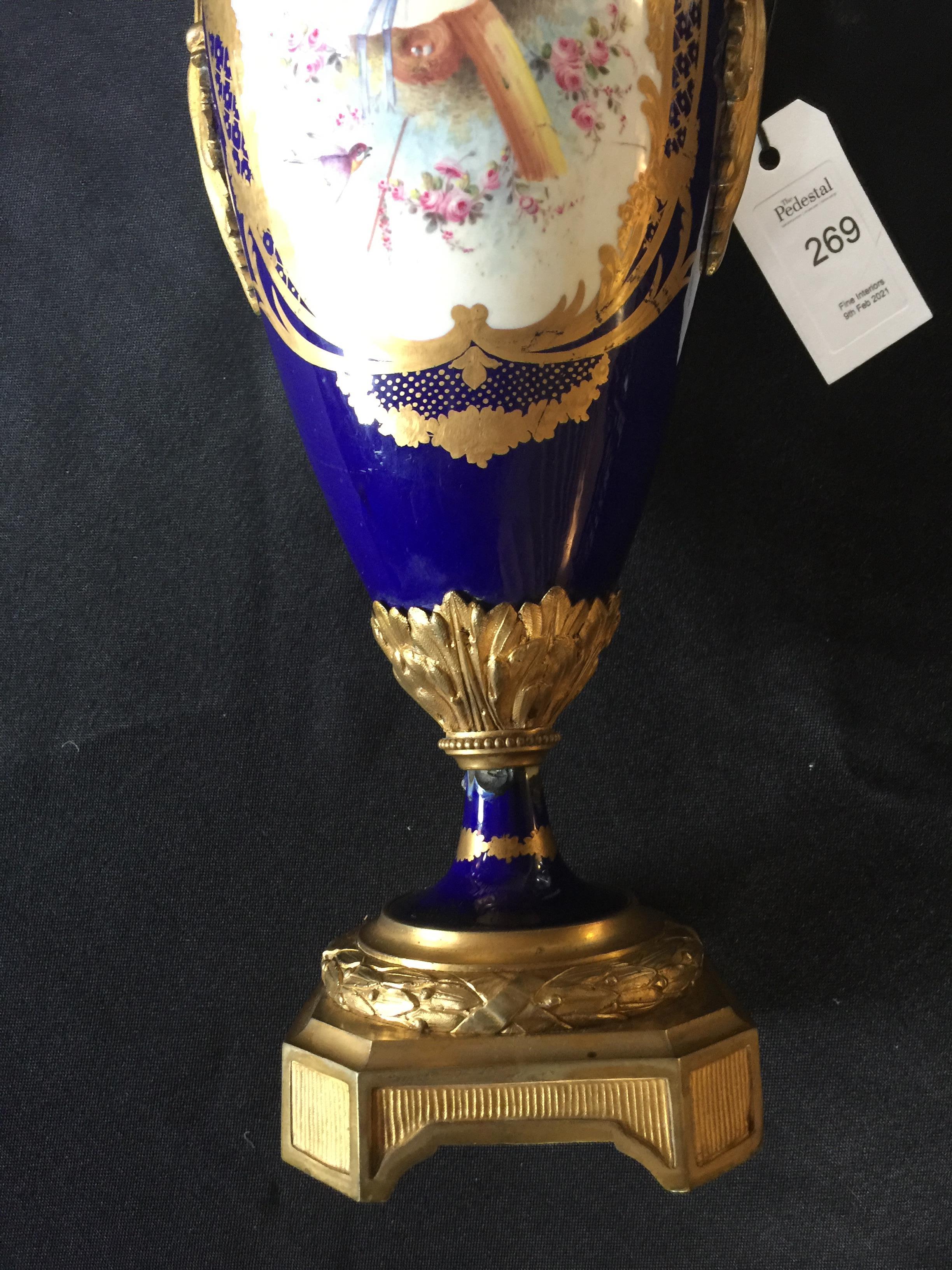 A 19th century Sèvres style blue and gilt painted twin-handled vase - Image 3 of 11