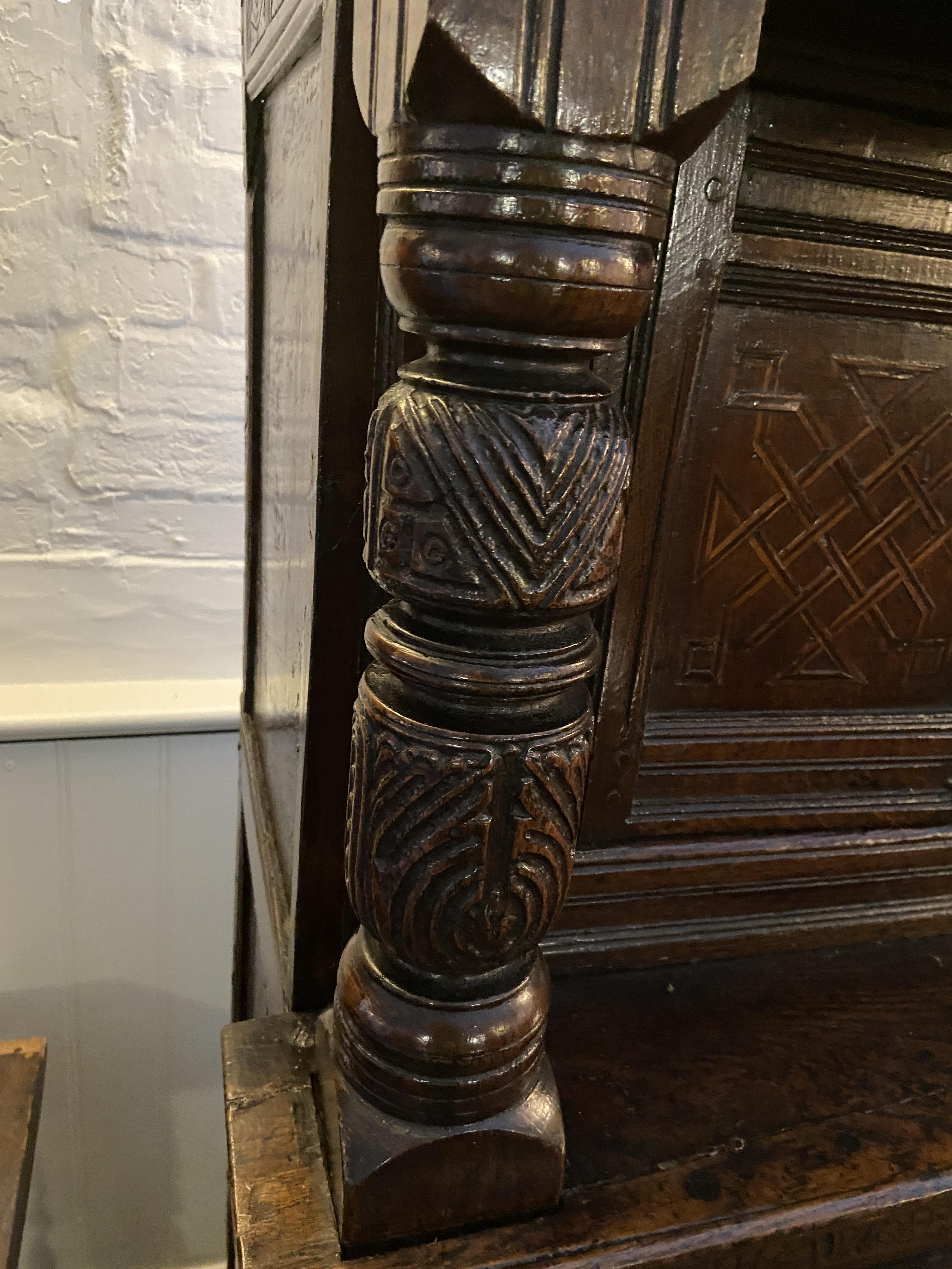 A Charles I carved oak press cupboard - Image 6 of 12