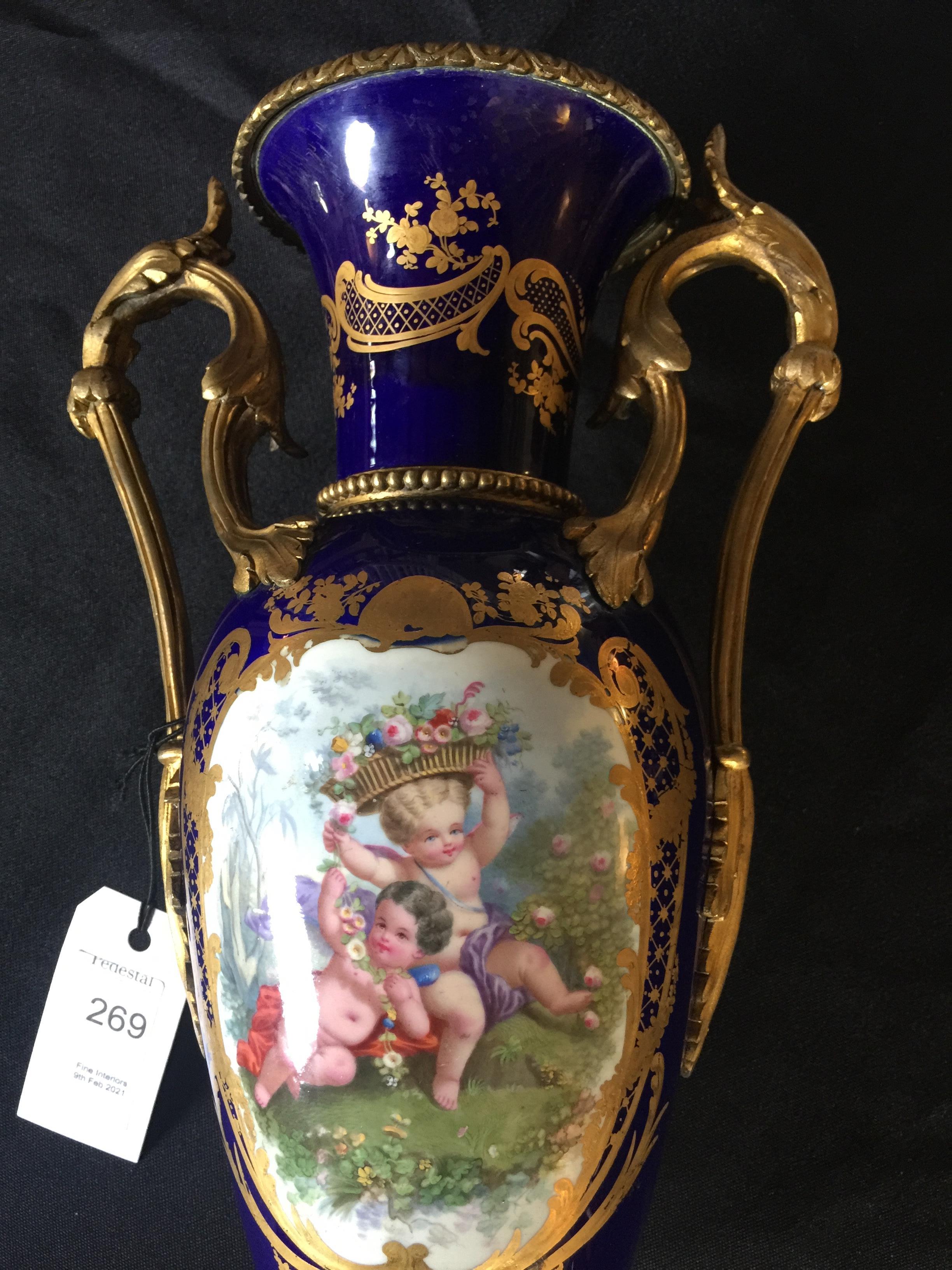 A 19th century Sèvres style blue and gilt painted twin-handled vase - Image 5 of 11