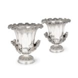 A pair of Victorian cast electroplated campana-form wine coolers by Elkington