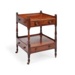 A mahogany two-tier square centre what-not labelled J.Taylor of Colchester