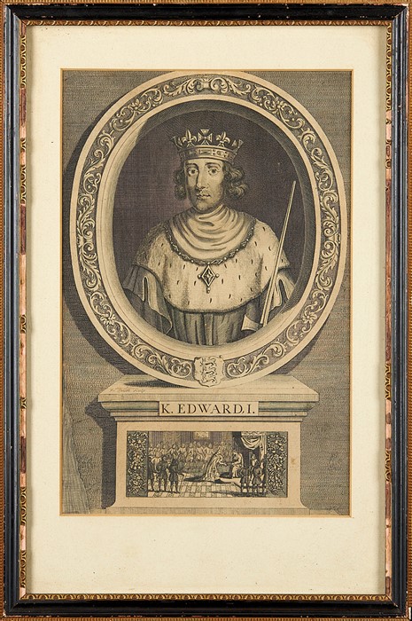 A set of ten framed engravings depicting Kings, early 20th century