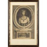 A set of ten framed engravings depicting Kings, early 20th century