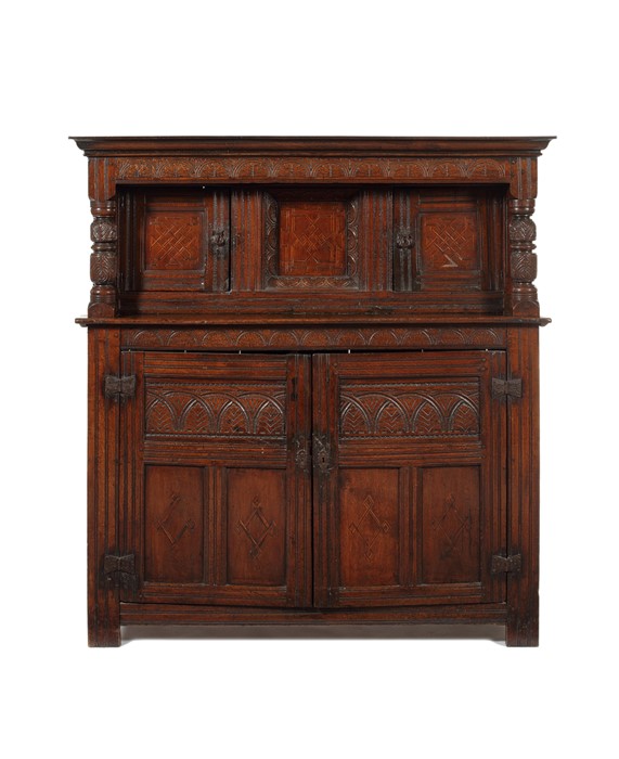 A Charles I carved oak press cupboard - Image 5 of 12