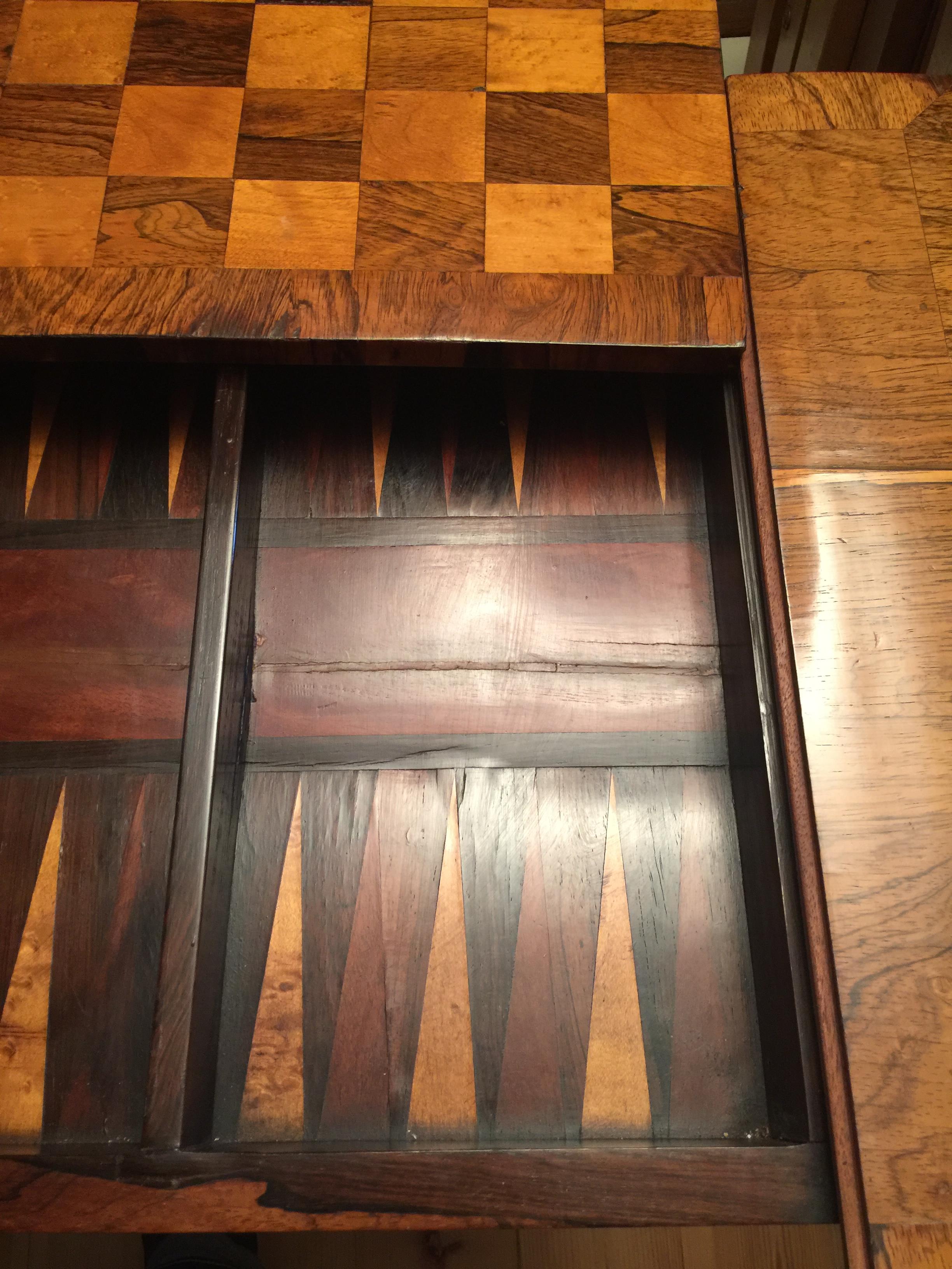 A William IV rosewood, satinwood and bird's-eye maple parquetry games table - Image 7 of 14