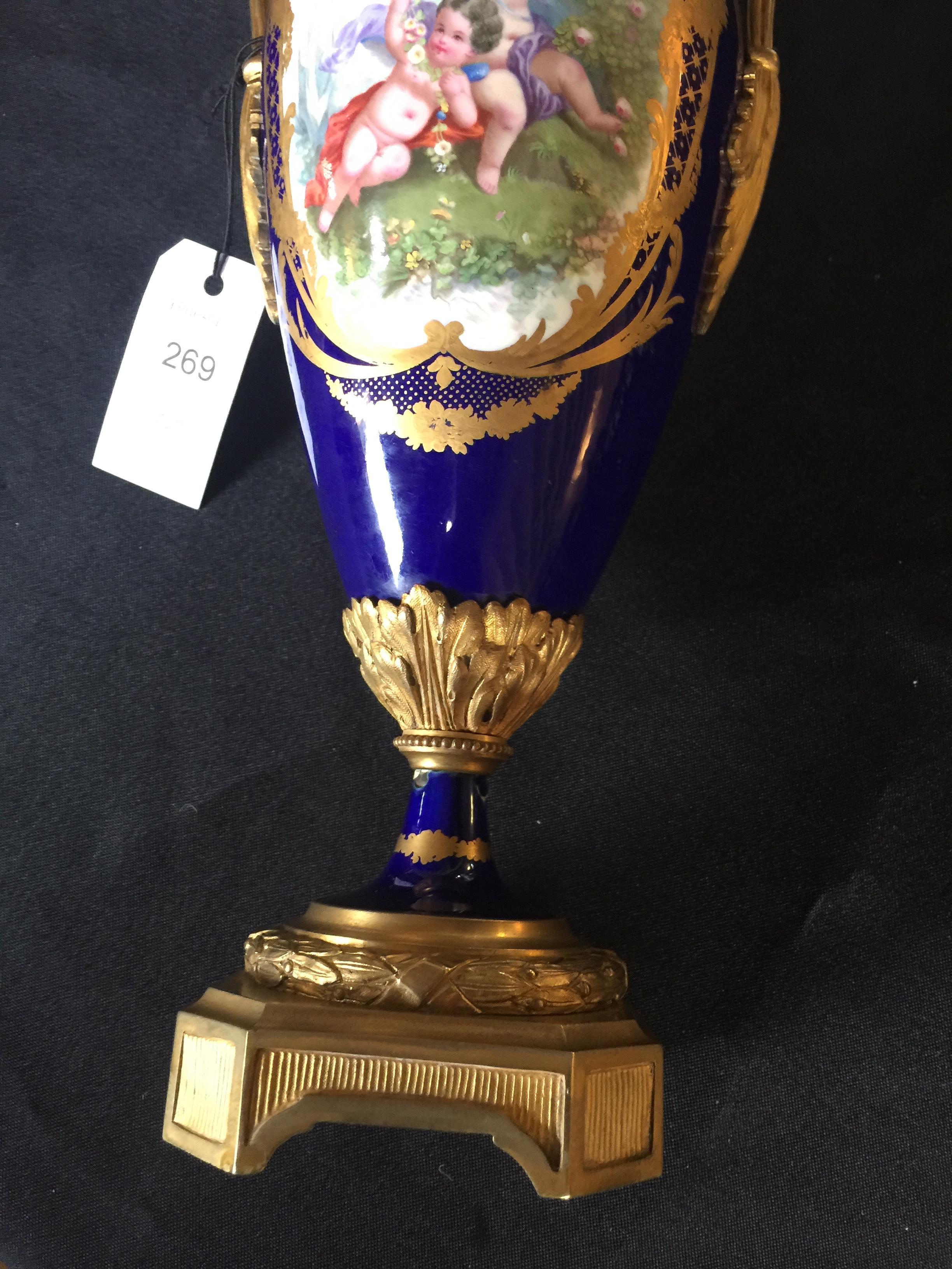 A 19th century Sèvres style blue and gilt painted twin-handled vase - Image 6 of 11